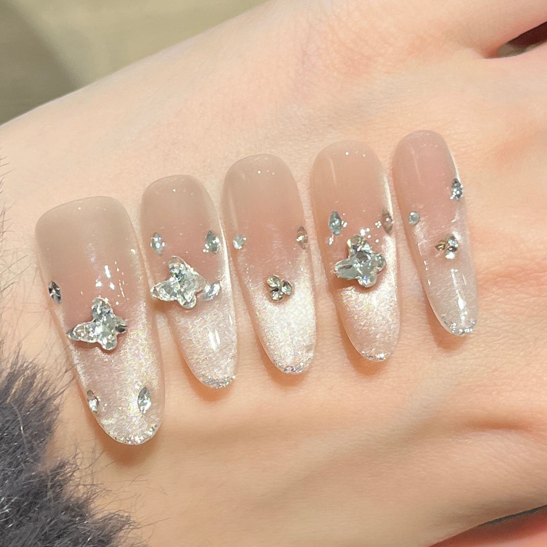 Elegant Press-On Nail Extensions with Crystal Accents Stornfield