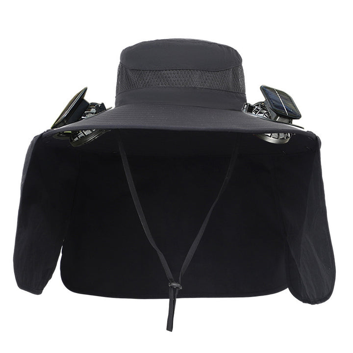 Sun hat with neck protection and integrated solar-powered dual fans Stornfield