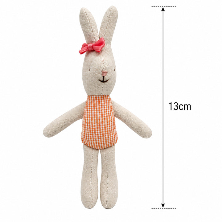 Hand-Sewn Linen Bunny Comforter Doll with Gingham Pocket Dress
