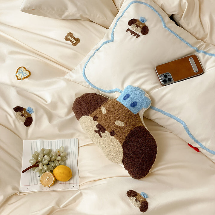 Embroidered Plush-Appliqué Cotton Sateen Duvet Cover Set with Cloud-Edge Shams