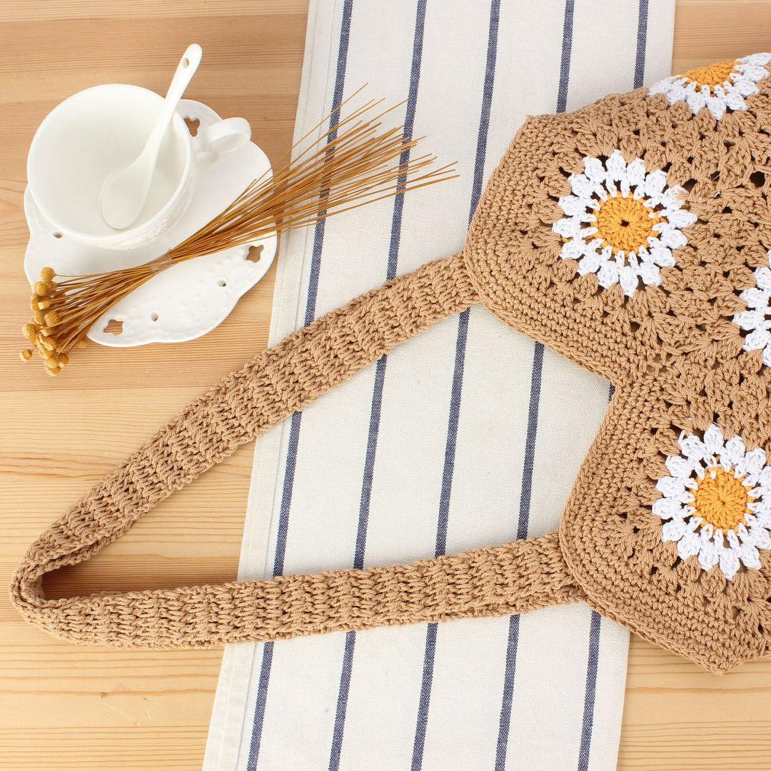 Handcrafted shoulder bag with floral crochet work Stornfield