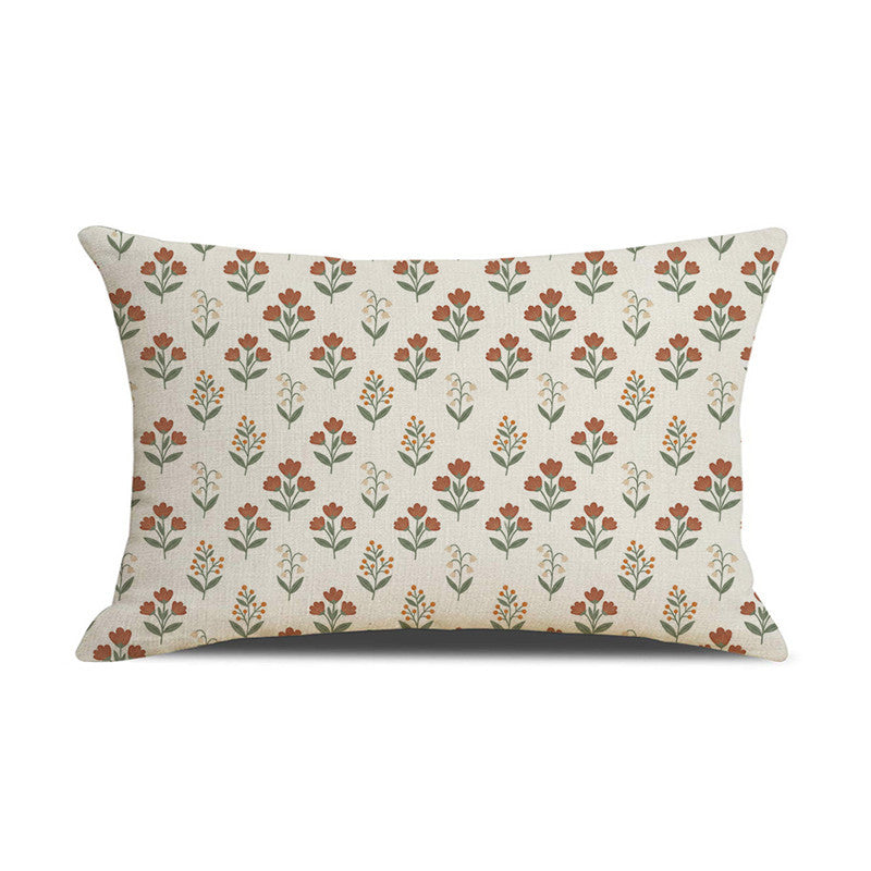 Rectangular Linen-Blend Floral Throw Pillow Cover