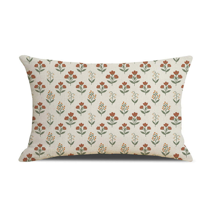 Rectangular Linen-Blend Floral Throw Pillow Cover