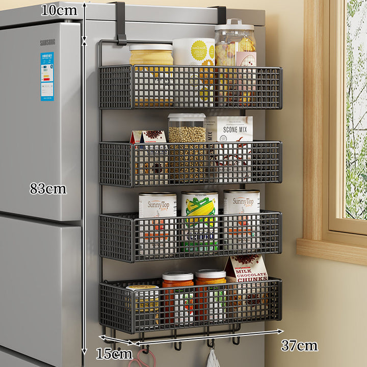 Over-the-Fridge Stacked Metal Mesh Hanging Storage Basket