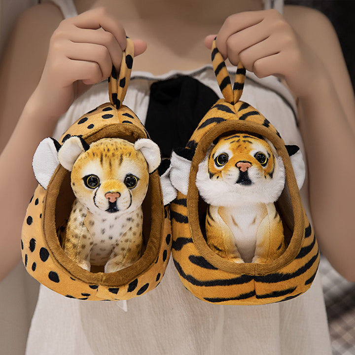 Plush Tiger Peekaboo Nest Comforter Toy with Hooded Pocket and Removable Cub Stornfield