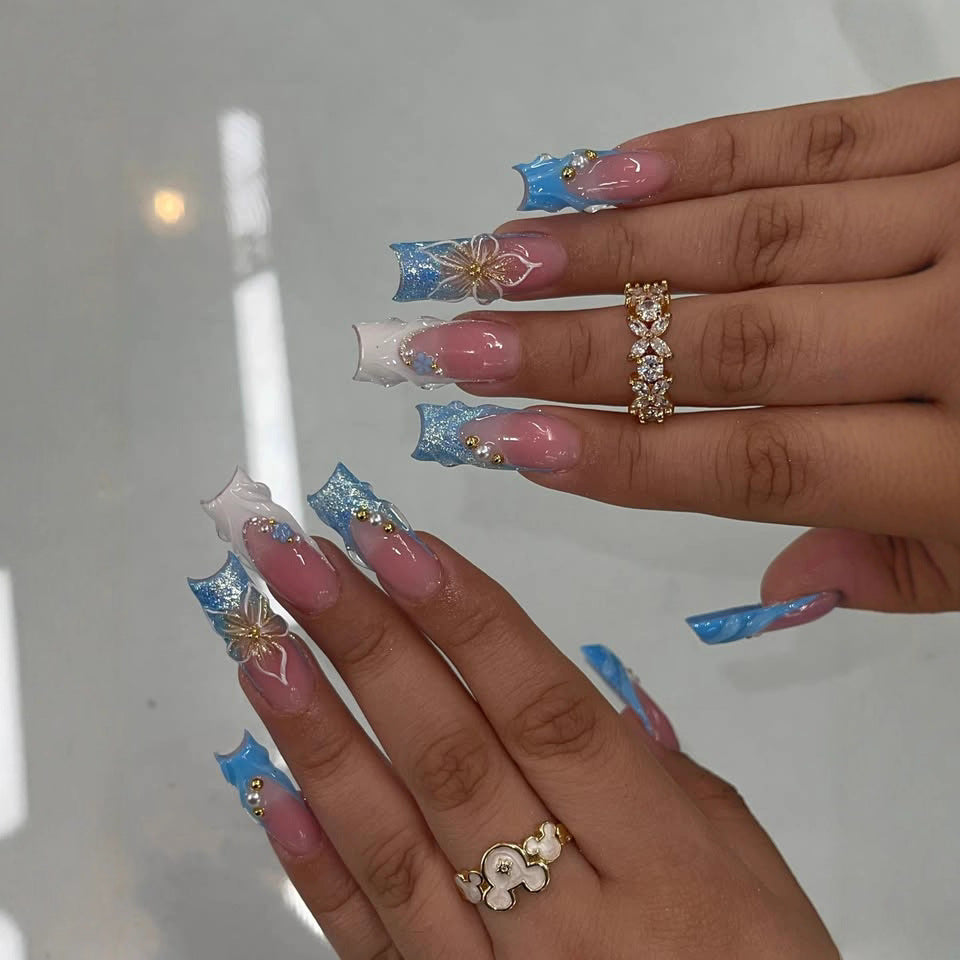 Luxurious Floral Acrylic Nail Enhancements Stornfield