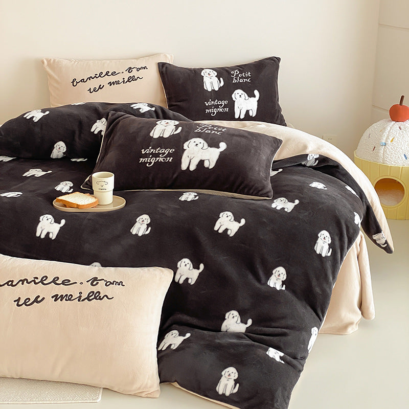 Cozy velour bedding set made of microfiber with all-over dog motif