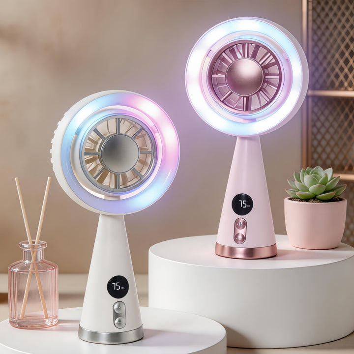Women's Portable Mini Fan with LED Lighting and Digital Speed Display Stornfield