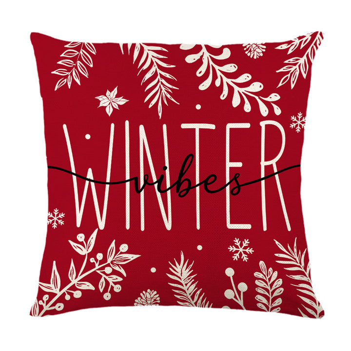 Holiday Winter Vibes Cotton-Linen Square Throw Pillow Cover with Hidden Zipper