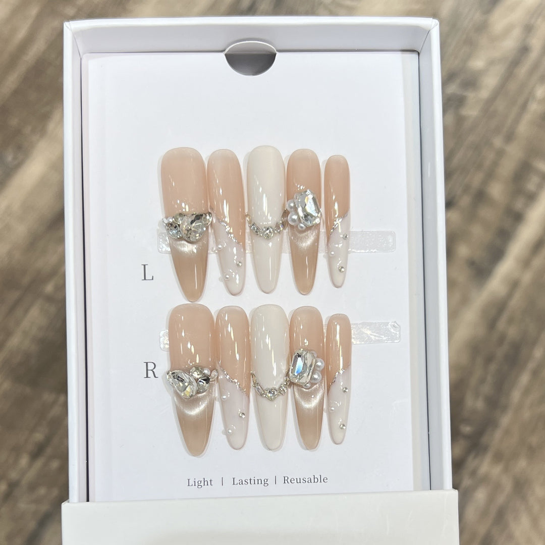 Decorative Press-On Nail Art Set with Luxe Gemstone Accents Stornfield