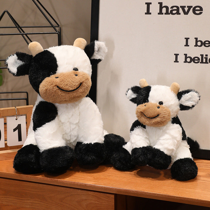 Plush Sitting Cow Cuddle Buddy with Ultra-Soft Faux-Fur Snout and Embroidered Smile Stornfield