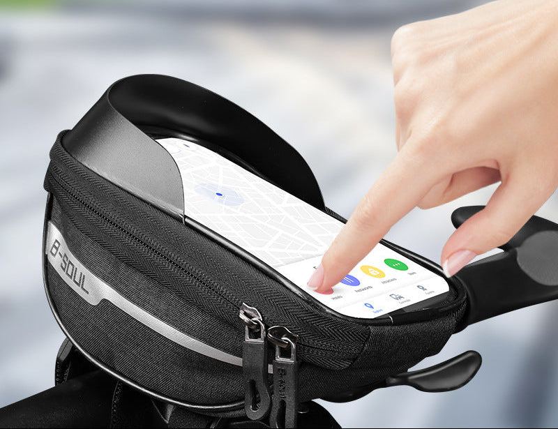 touchscreen handlebar phone bag with waterproof shell and reflective strip Stornfield