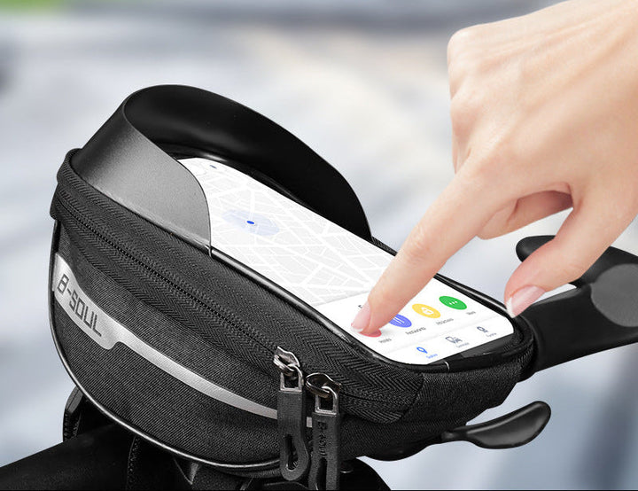 touchscreen handlebar phone bag with waterproof shell and reflective strip Stornfield