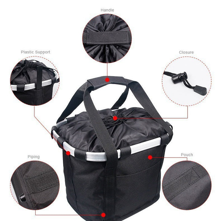 front-mounted collapsible aluminum framed pet bicycle basket with padded base and safety tether Stornfield