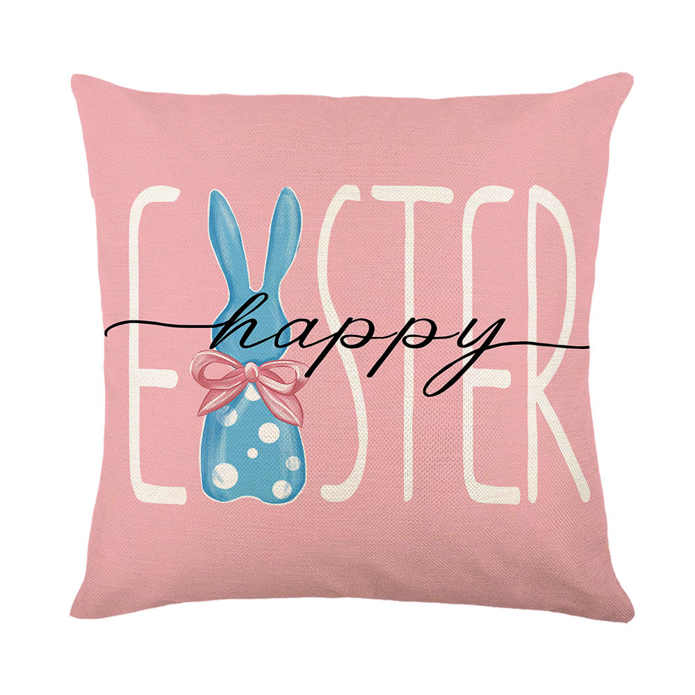 Spring Easter Cotton-Linen Square Decorative Throw Pillow Cover with 'Happy Easter' Script Print