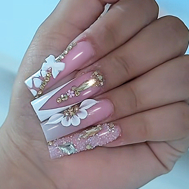 Decorative Artificial Nail Set with Floral and Gem Accents Stornfield