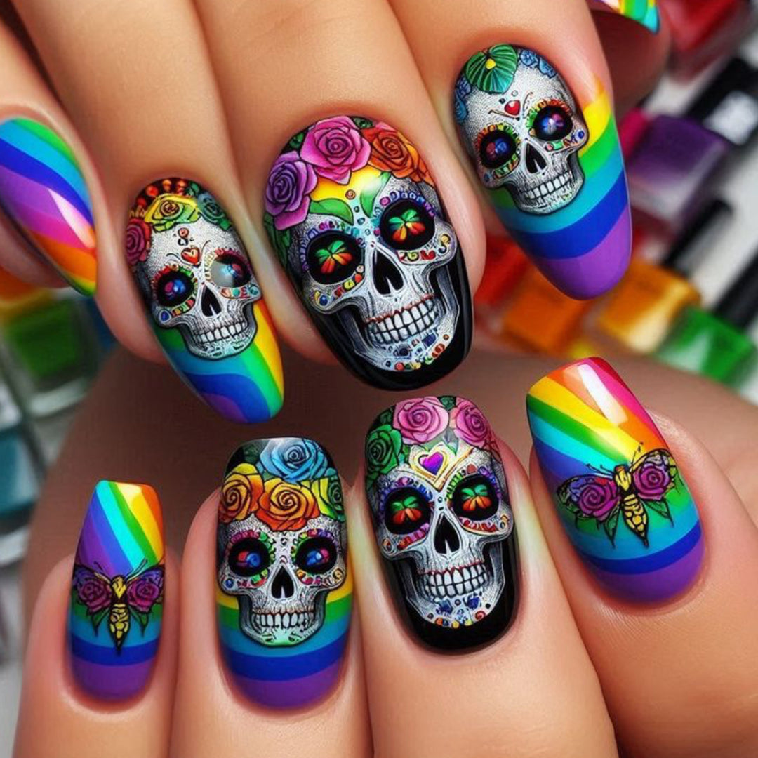 Skull-Themed Artistic Nail Art Extensions Stornfield
