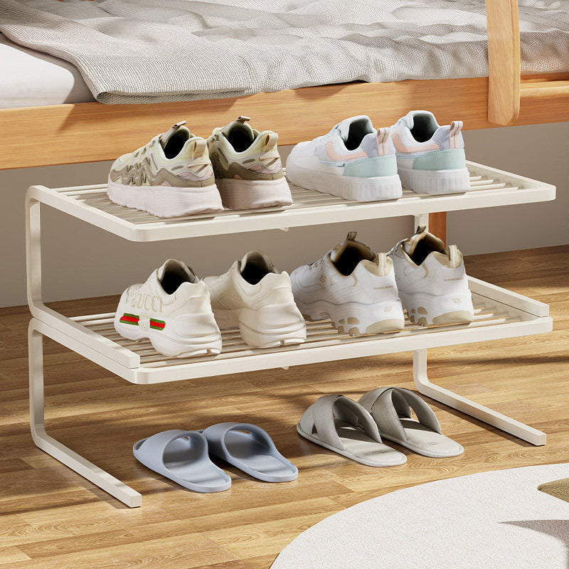 Compact Two-Level Slatted Under-Bed Shoe Organizer Rack