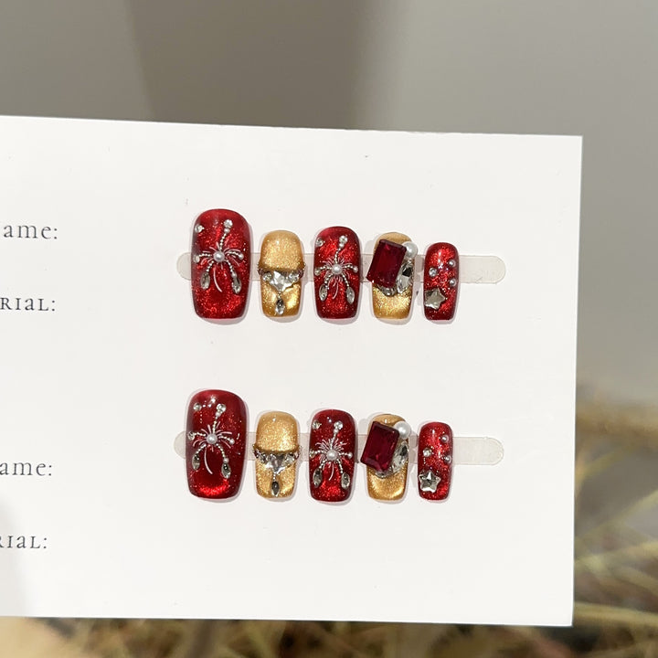 Themed Press-On Nail Art Set with Spider Accents