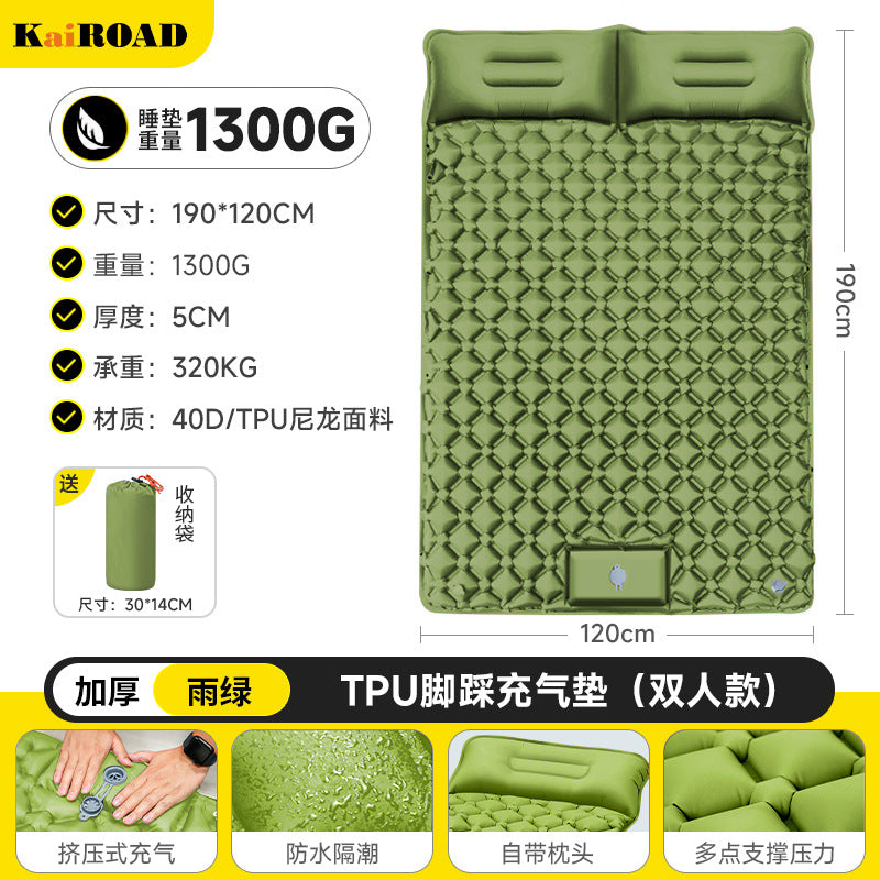 Inflatable camping mattress with integrated headrest and non-slip underside Stornfield