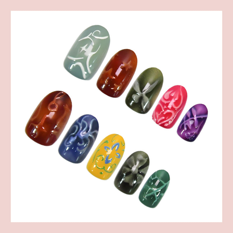 Art nail set with creative floral design and elegant accents Stornfield
