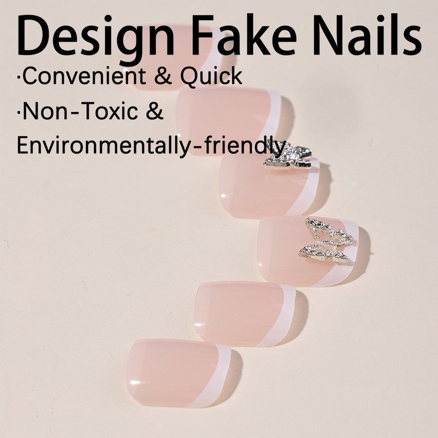Artificial Nail Set with elegant French design and glitter accents Stornfield