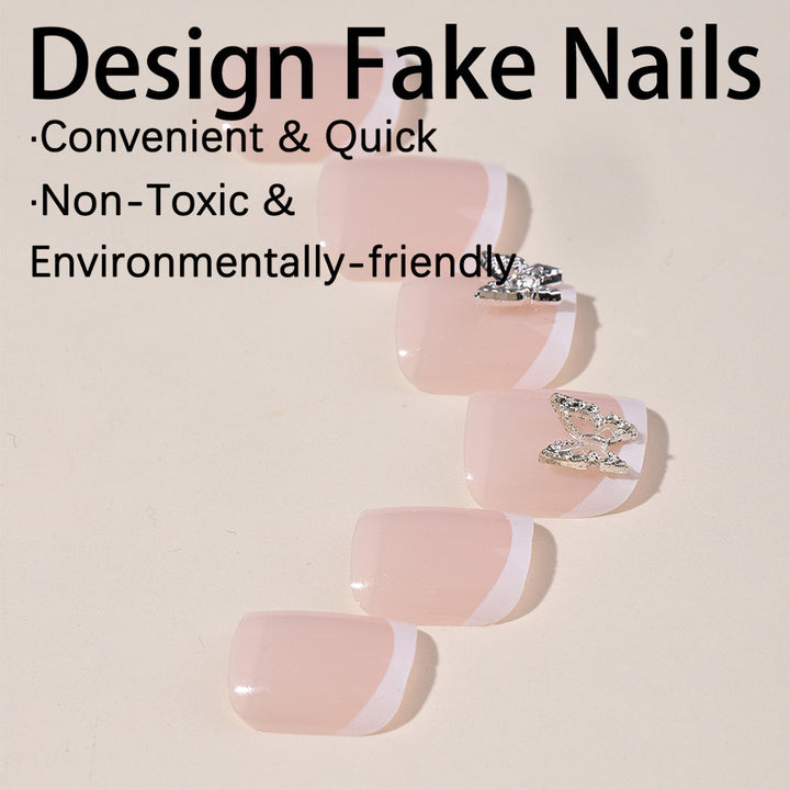Artificial Nail Set with elegant French design and glitter accents Stornfield