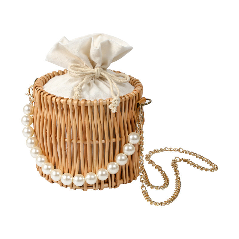 Women handcrafted basket bag with pearl chain Stornfield