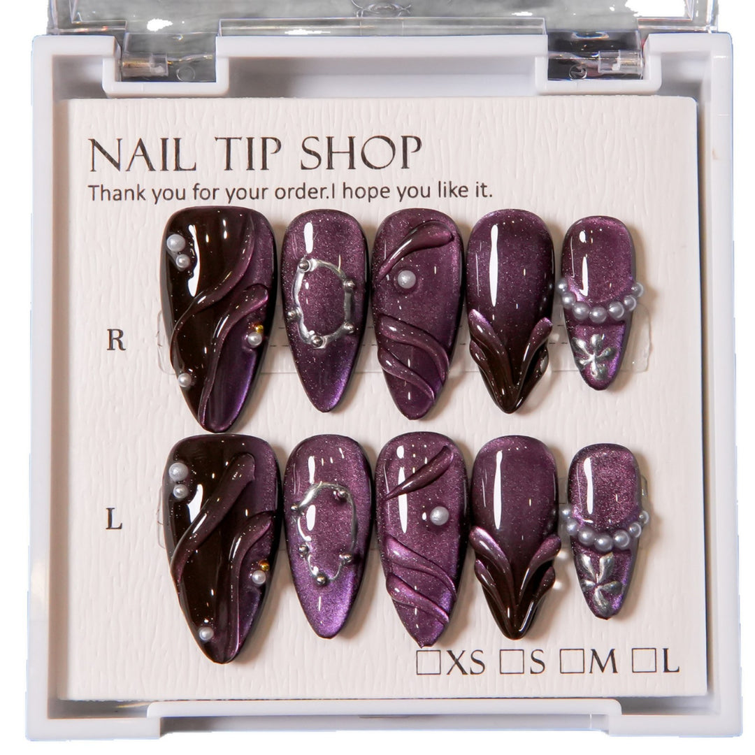 Elegant Press-On Nail Art Set with Pearl Accents
