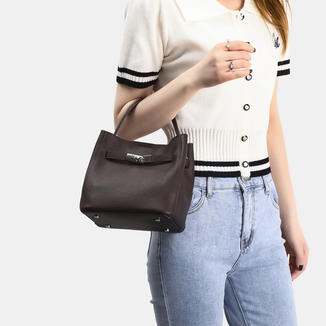 Textured Leather Handheld Tote Bag