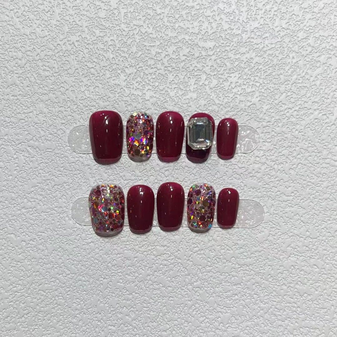 Elegant Press-On Nail Art Set with Gemstone Accents Stornfield