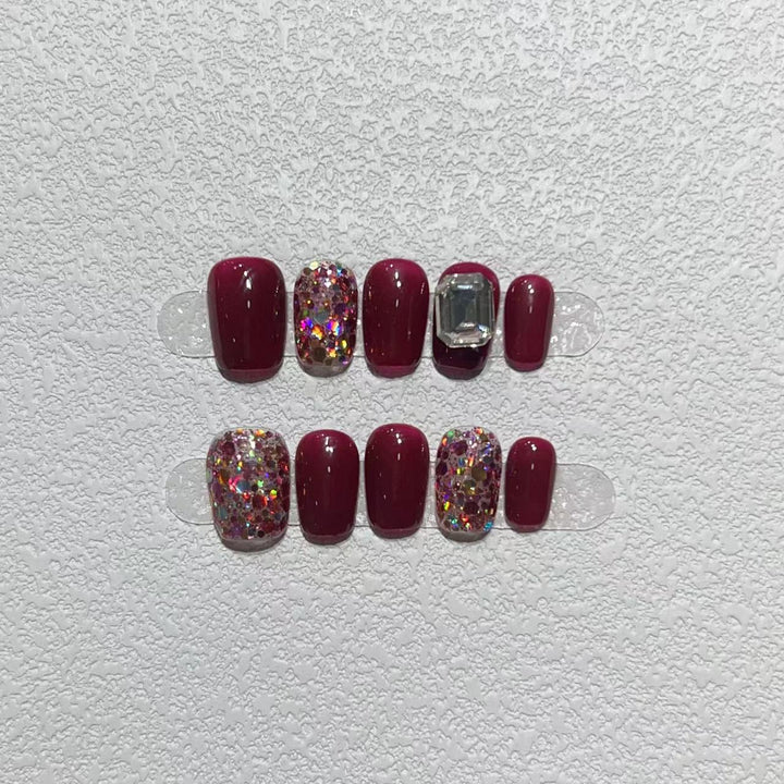 Elegant Press-On Nail Art Set with Gemstone Accents Stornfield
