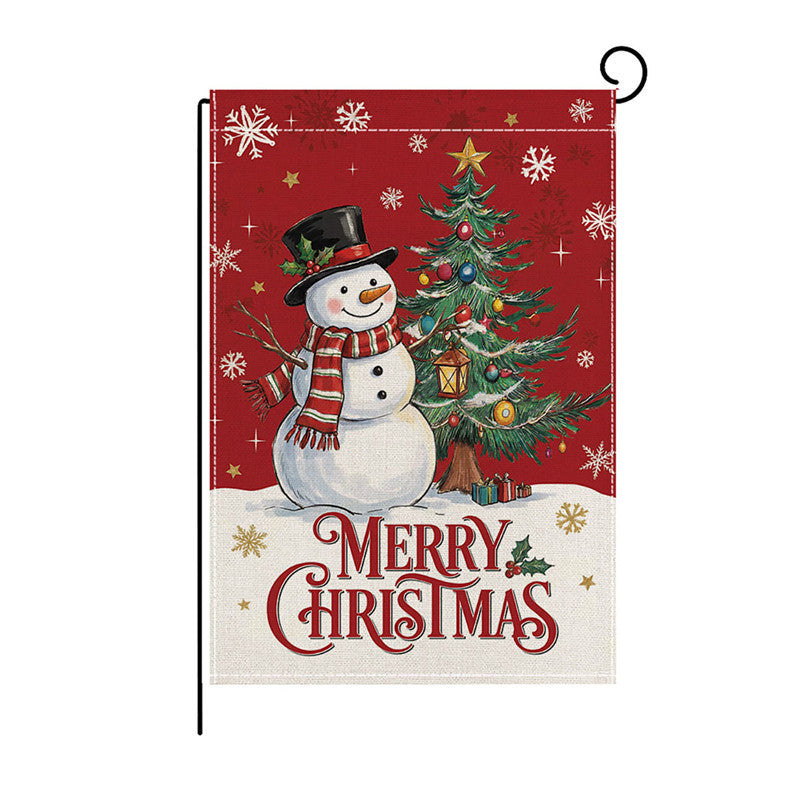 Heavy-Duty Weather-Resistant Burlap Garden Flag Featuring Welcome Script and Plaid Gnome Duo Illustration