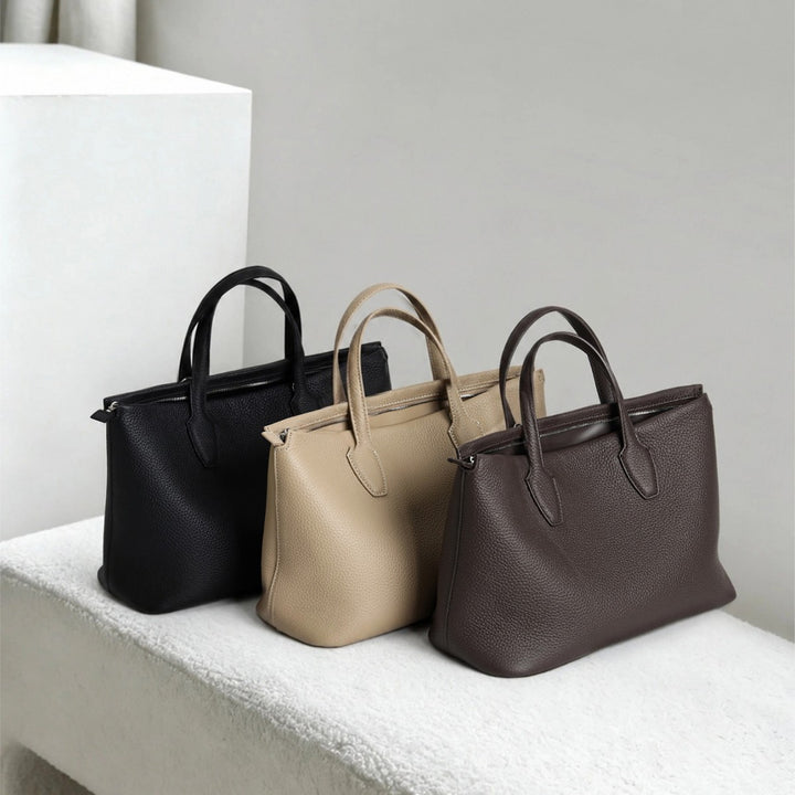 Structured Pebbled Leather Top-Zip Tote Bag