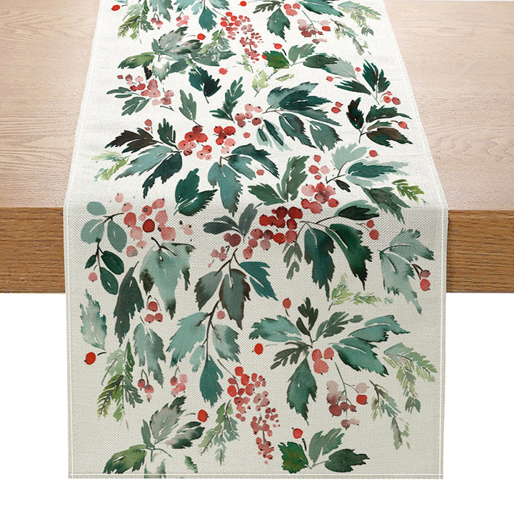 Botanical Watercolor Cotton-Linen Table Runner with Durable Hem