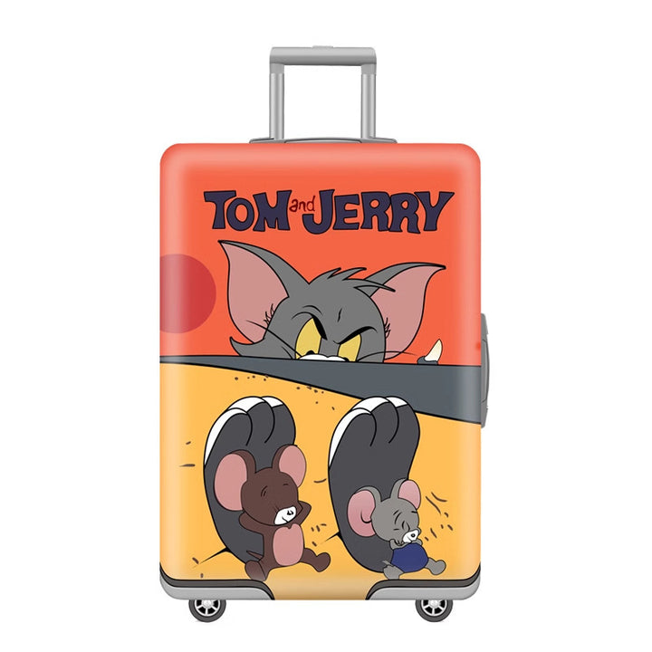 Unisex nan elastic motif suitcase cover made of stretchable polyester with handle and wheel openings Stornfield