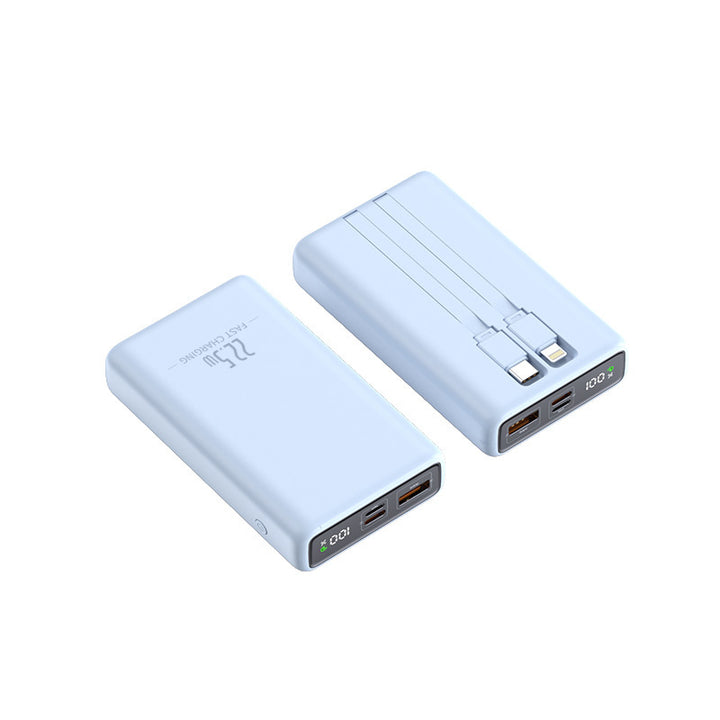 Portable power bank with integrated charging cable and digital charge level display Stornfield