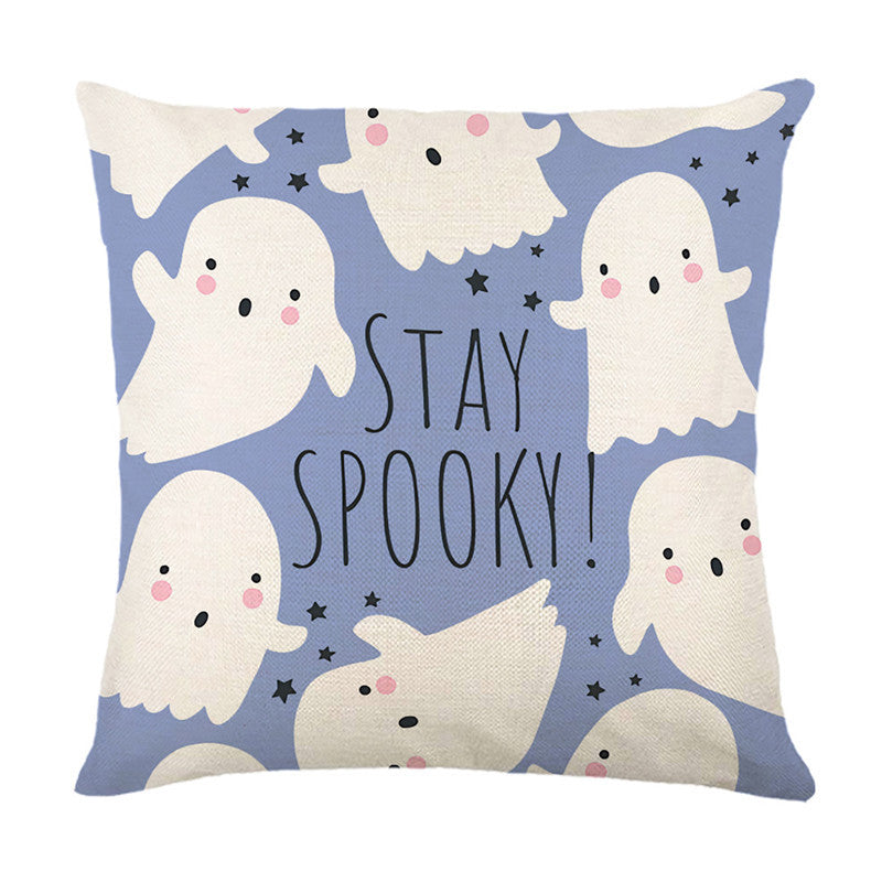 Halloween Ghost Cotton-Linen Square Throw Pillow Covers Set with Hidden Zipper
