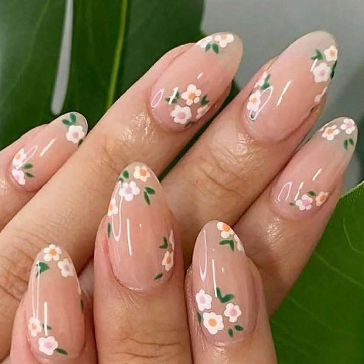 Acrylic nail set with romantic floral designs Stornfield