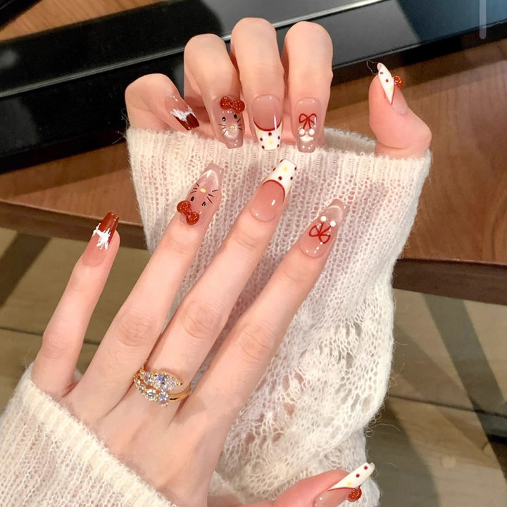 Artistic Press-On Nail Set with Whimsical Holiday Designs Stornfield