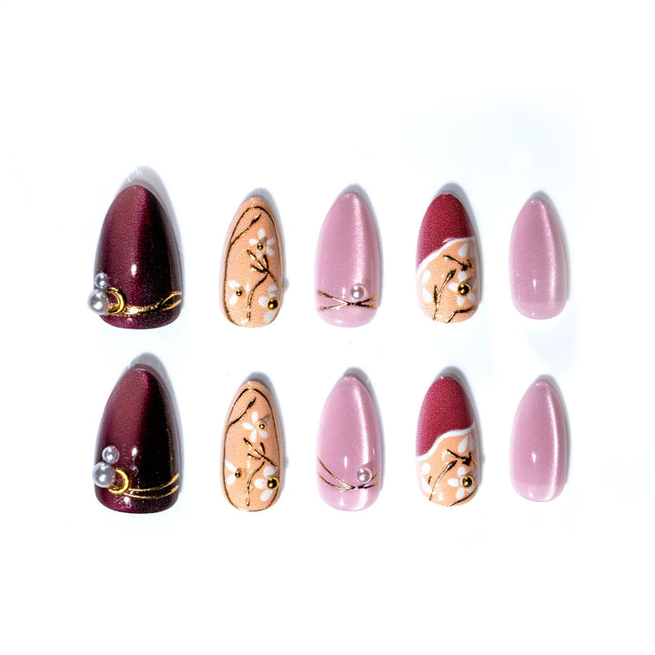 Elegant Press-On Nail Art Set with Pearl and Gold Accents Stornfield