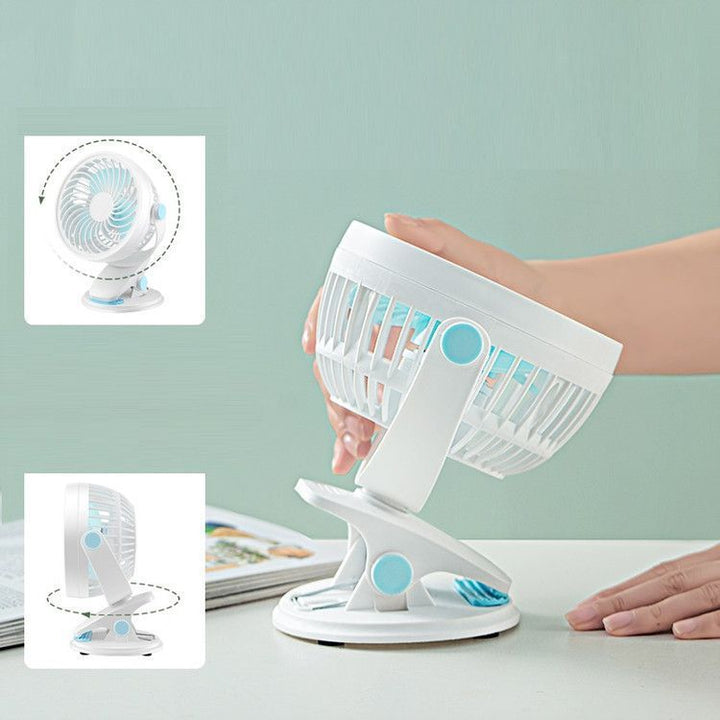 Unisex portable table fan with rechargeable battery and clip mount tiltable fan head Stornfield