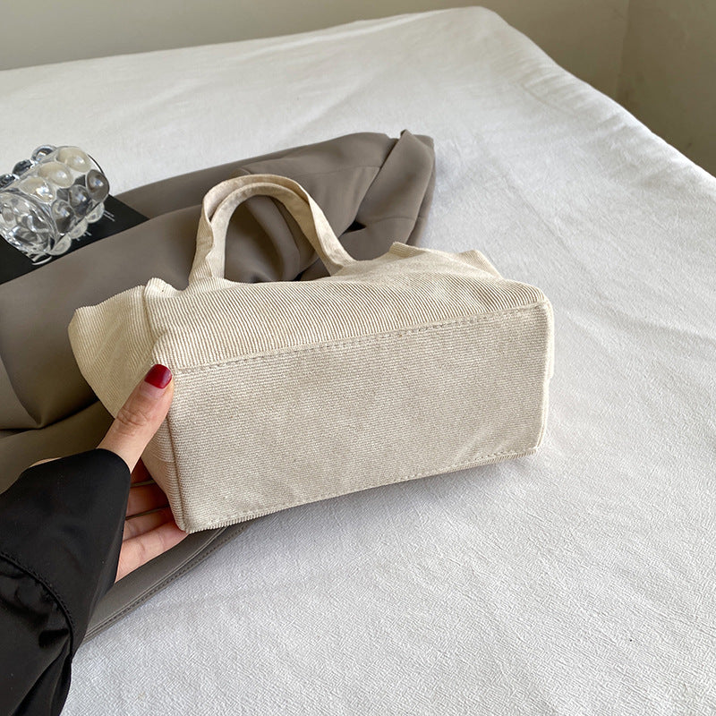 Textured Corduroy Tote Bag with Cute Plush Charm