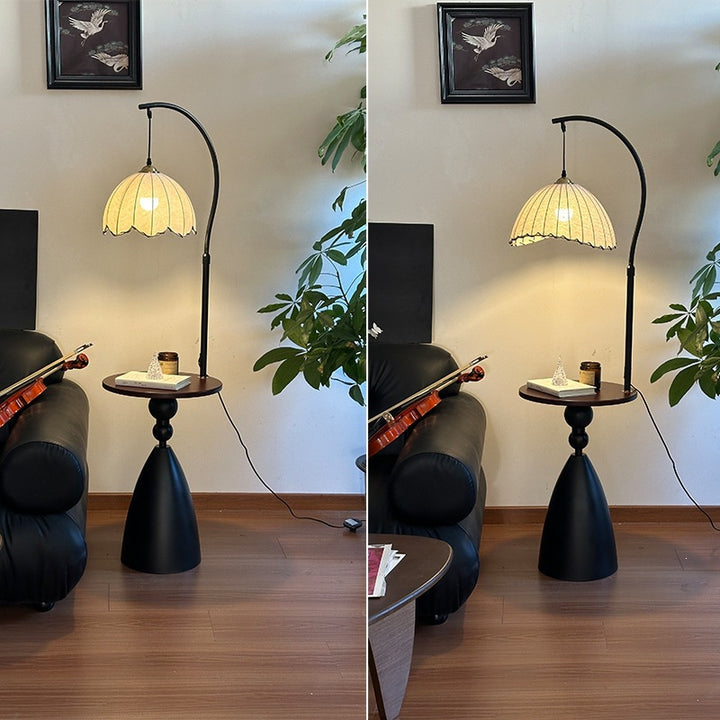 Elegant Arc Floor Lamp with Integrated Side Table