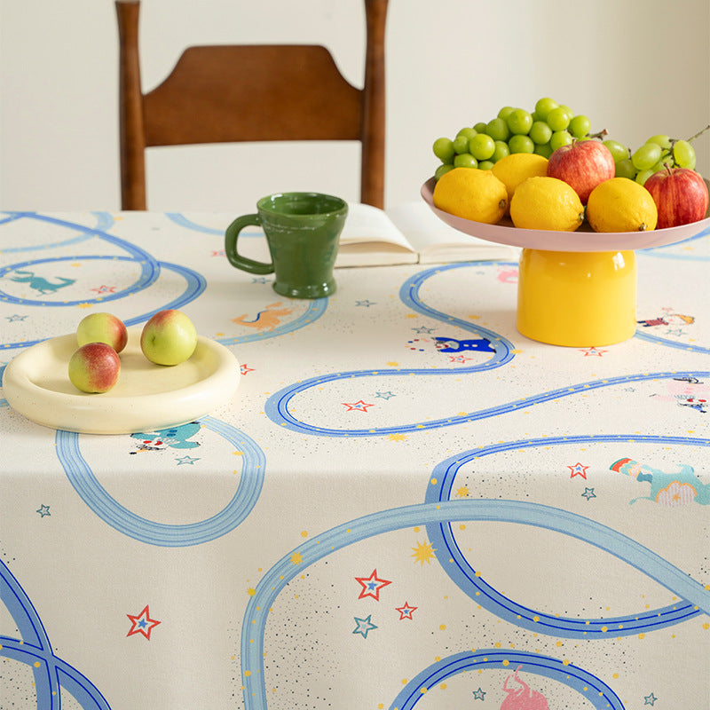 Child-friendly wipeable tablecloth with playful train and animal motif Stornfield