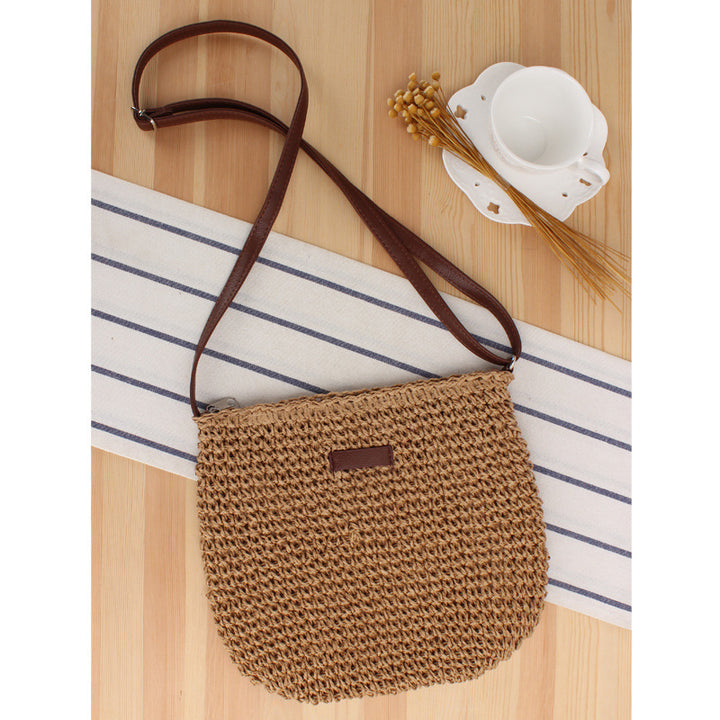 Woven Natural Material Shoulder Bag with Removable Leather Strap Stornfield