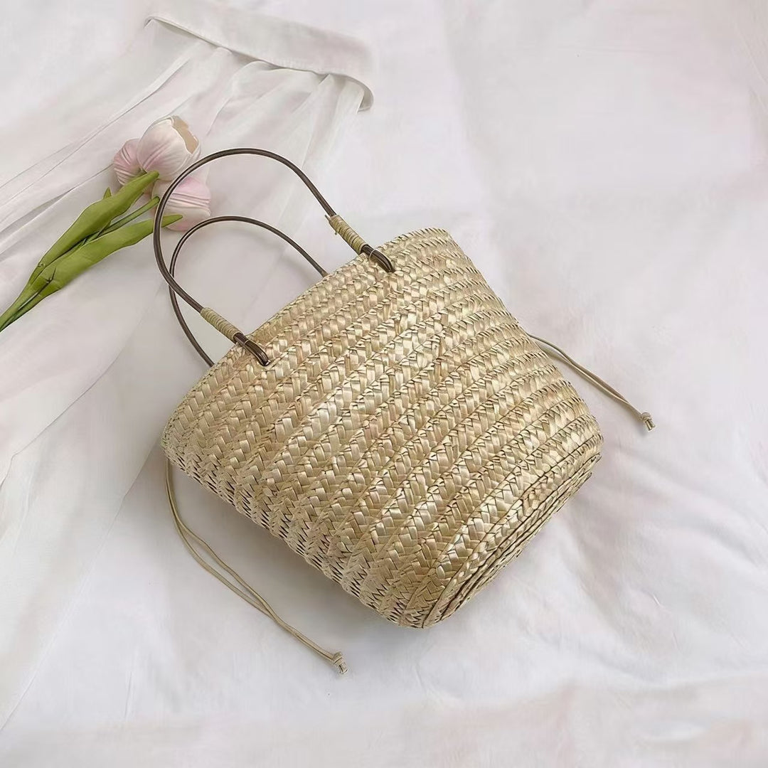 Handmade basket bag with leather handles Stornfield