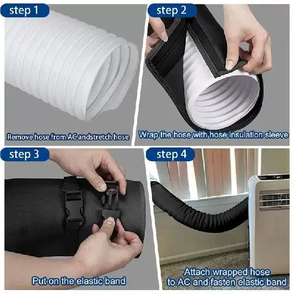 Unisex one size wide flat window sealing panel for portable air conditioner with universal round exhaust collar and quick-release elastic bands Stornfield