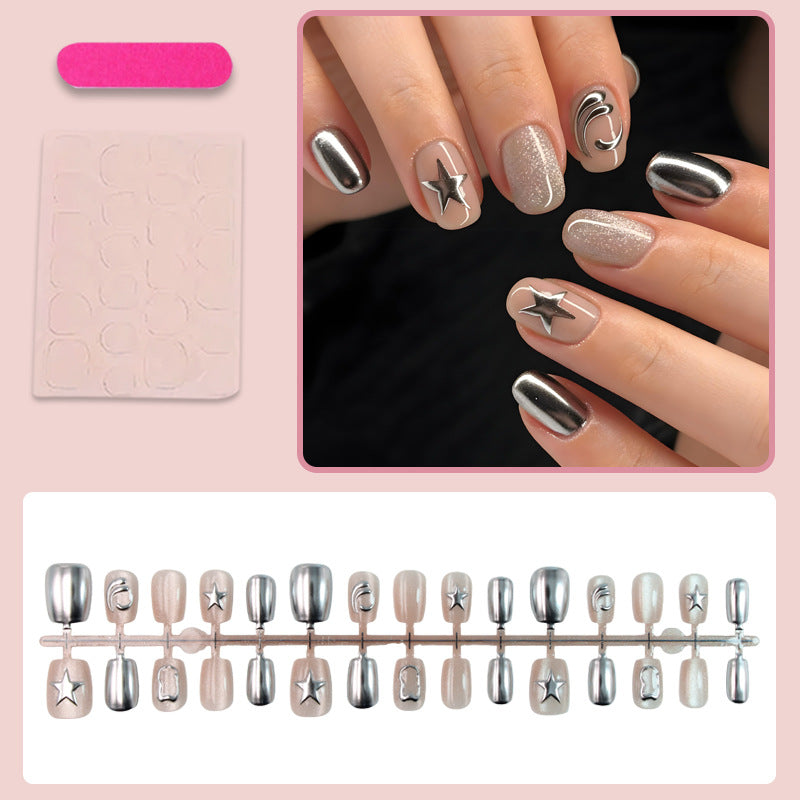 Acrylic nail set with glamorous star motifs and holographic effects Stornfield