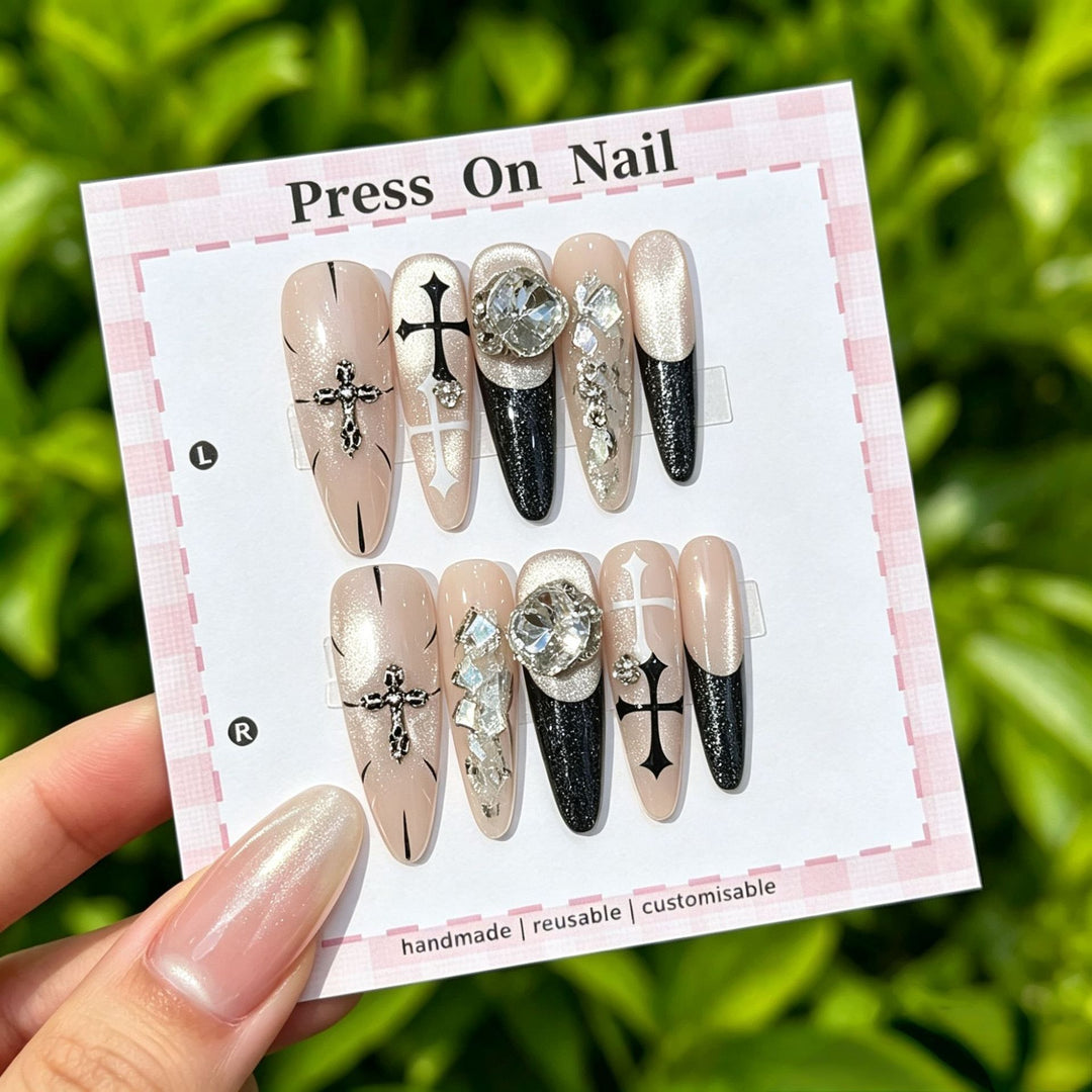 Elegant Reusable Press-On Nail Art Set with Floral Accents